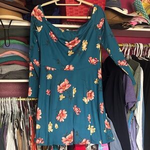 nine britton Teal Floral Dress with Pink and Yellow Blooms